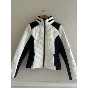 Guess Black And White Quilted Puffer Jacket Size Medium Casual Outdoors